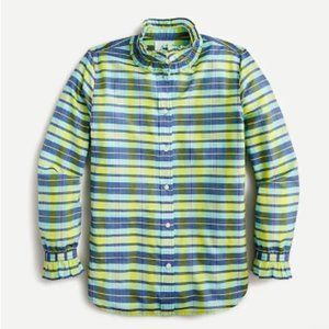 JCrew Classic-Fit Silk-Cotton Voile Ruffleneck Shirt Size 2